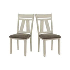 Simple Relax Set of 2 Fabric Dining Chairs with Slatted Backrest in Grey and White