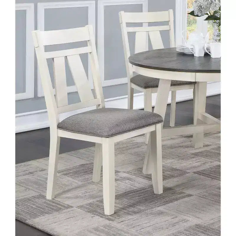 Simple Relax Set of 2 Fabric Dining Chairs with Slatted Backrest in Grey and White