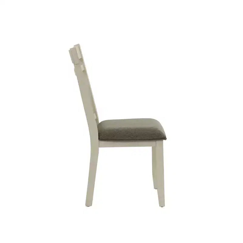 Simple Relax Set of 2 Fabric Dining Chairs with Slatted Backrest in Grey and White