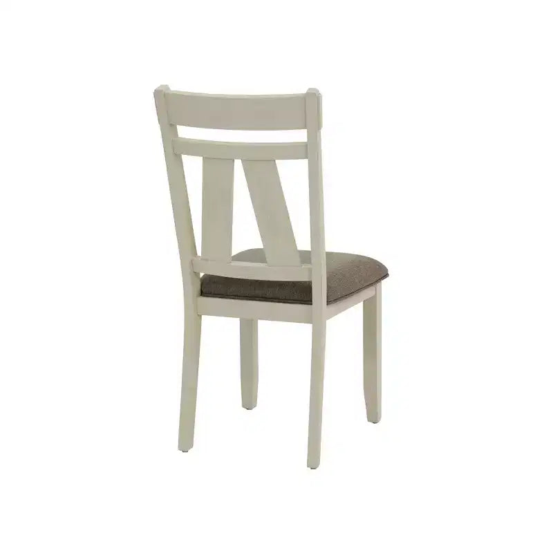Simple Relax Set of 2 Fabric Dining Chairs with Slatted Backrest in Grey and White