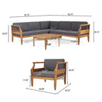 Christopher Knight Home Aston Sectionnel d'extérieur 5 places en bois d'acacia avec fauteuil club, teck et gris foncé