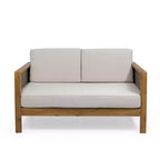 Ensemble de meubles de patio d'extérieur, ensemble de conversation en bois d'acacia avec chaises d'appoint en osier, causeuse et table basse - Merax