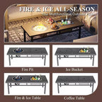Heynemo Ensemble de mobilier de patio en aluminium avec table brasero, salon de jardin extérieur 8 pièces, canapé d'angle avec poufs et table basse