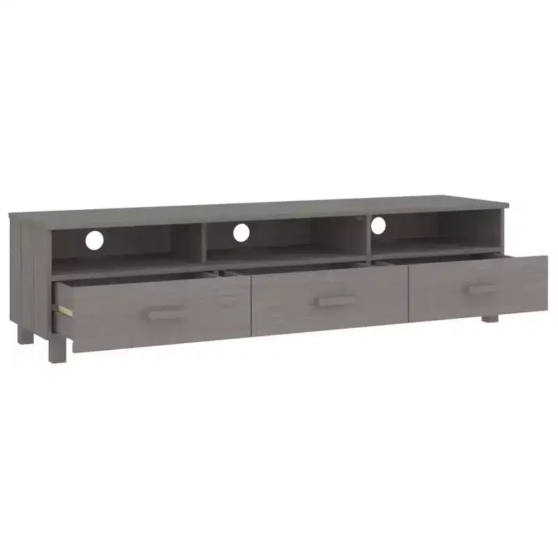 vidaXL Light Gray Pine TV Stand/Console Sideboard - 62.2 x 15.7 x 15.7 in | Solid Wood, MDF | 3 Drawers, 3 Compartments