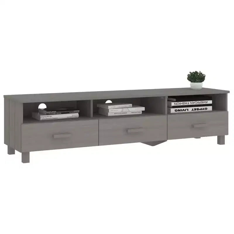 vidaXL Light Gray Pine TV Stand/Console Sideboard - 62.2 x 15.7 x 15.7 in | Solid Wood, MDF | 3 Drawers, 3 Compartments