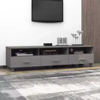vidaXL Light Gray Pine TV Stand/Console Sideboard - 62.2 x 15.7 x 15.7 in | Solid Wood, MDF | 3 Drawers, 3 Compartments