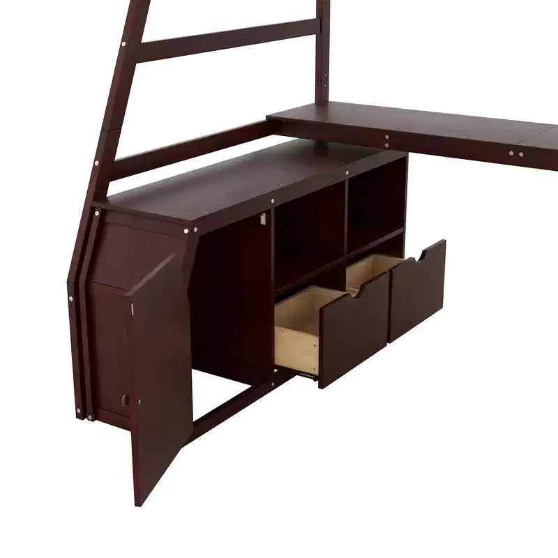 Whisen 94.7L x 56.8W Unique Design Twin Size Loft Bed with 7 Drawers, 2 Shelves and Desk, Comfortable Sleeping Area