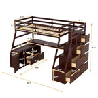 Whisen 94.7L x 56.8W Unique Design Twin Size Loft Bed with 7 Drawers, 2 Shelves and Desk, Comfortable Sleeping Area