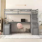 Whisen 94.7L x 56.8W Unique Design Twin Size Loft Bed with 7 Drawers, 2 Shelves and Desk, Comfortable Sleeping Area