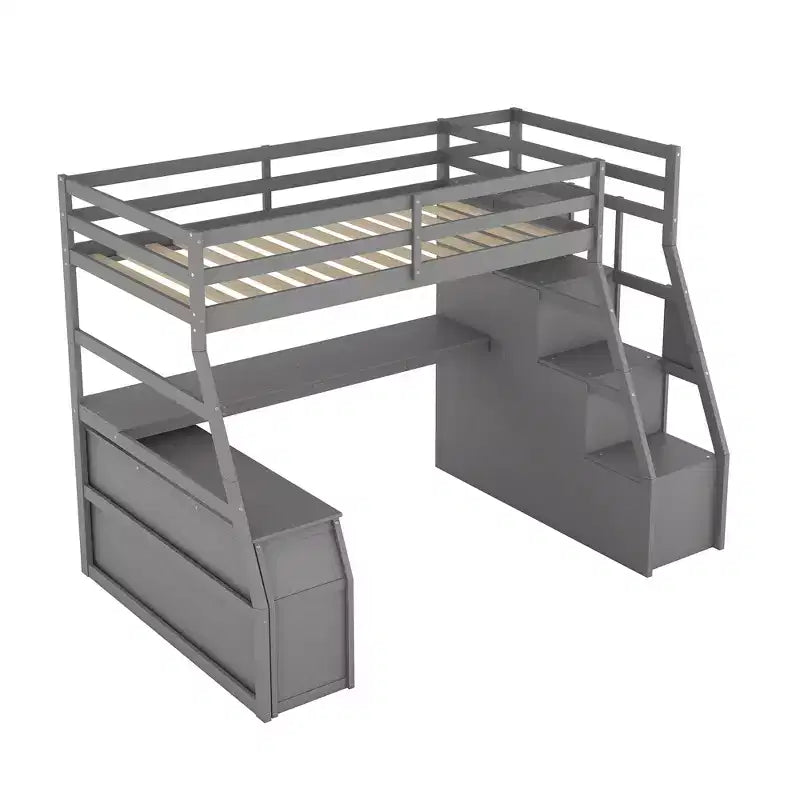 Whisen 94.7L x 56.8W Unique Design Twin Size Loft Bed with 7 Drawers, 2 Shelves and Desk, Comfortable Sleeping Area