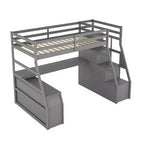 Whisen 94.7L x 56.8W Unique Design Twin Size Loft Bed with 7 Drawers, 2 Shelves and Desk, Comfortable Sleeping Area