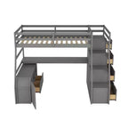 Whisen 94.7L x 56.8W Unique Design Twin Size Loft Bed with 7 Drawers, 2 Shelves and Desk, Comfortable Sleeping Area