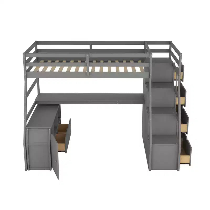 Whisen 94.7L x 56.8W Unique Design Twin Size Loft Bed with 7 Drawers, 2 Shelves and Desk, Comfortable Sleeping Area