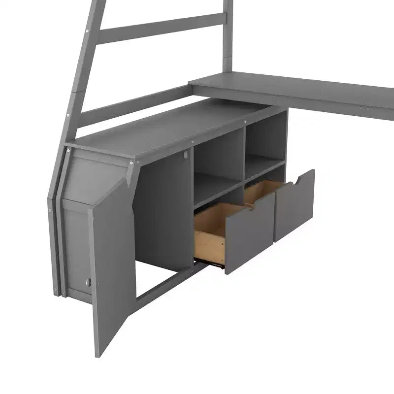 Whisen 94.7L x 56.8W Unique Design Twin Size Loft Bed with 7 Drawers, 2 Shelves and Desk, Comfortable Sleeping Area