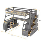 Whisen 94.7L x 56.8W Unique Design Twin Size Loft Bed with 7 Drawers, 2 Shelves and Desk, Comfortable Sleeping Area