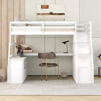 Whisen 94.7L x 56.8W Unique Design Twin Size Loft Bed with 7 Drawers, 2 Shelves and Desk, Comfortable Sleeping Area