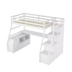 Whisen 94.7L x 56.8W Unique Design Twin Size Loft Bed with 7 Drawers, 2 Shelves and Desk, Comfortable Sleeping Area