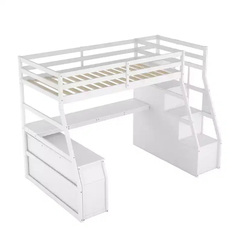 Whisen 94.7L x 56.8W Unique Design Twin Size Loft Bed with 7 Drawers, 2 Shelves and Desk, Comfortable Sleeping Area