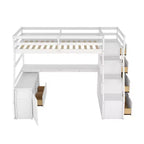 Whisen 94.7L x 56.8W Unique Design Twin Size Loft Bed with 7 Drawers, 2 Shelves and Desk, Comfortable Sleeping Area