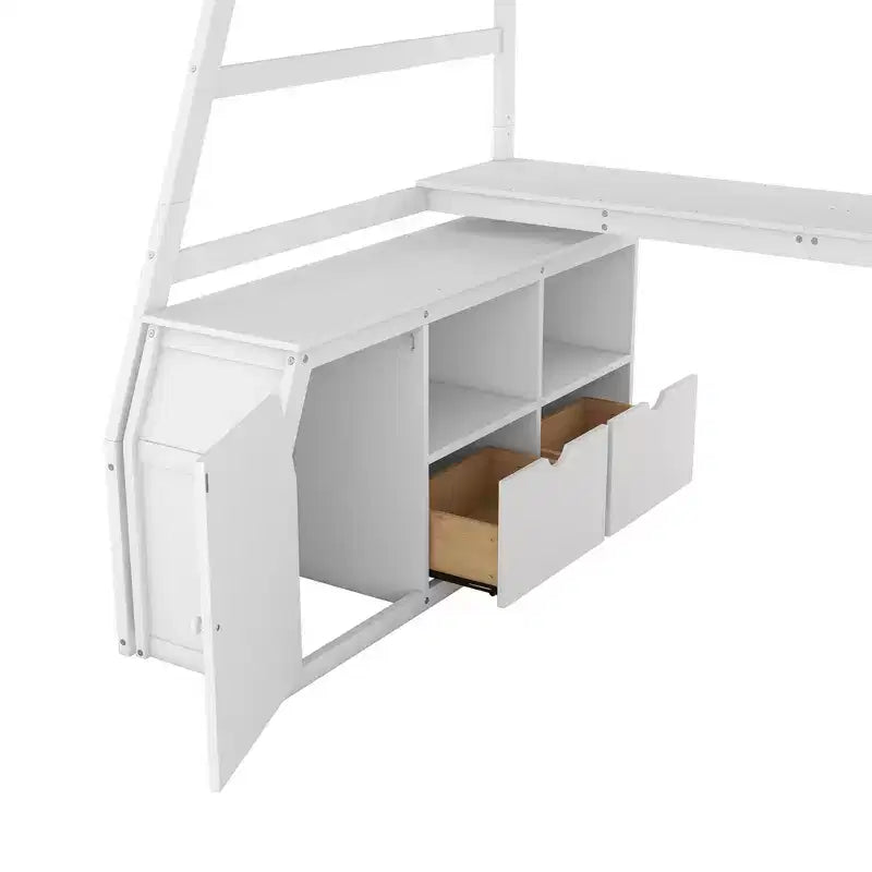 Whisen 94.7L x 56.8W Unique Design Twin Size Loft Bed with 7 Drawers, 2 Shelves and Desk, Comfortable Sleeping Area