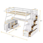 Whisen 94.7L x 56.8W Unique Design Twin Size Loft Bed with 7 Drawers, 2 Shelves and Desk, Comfortable Sleeping Area