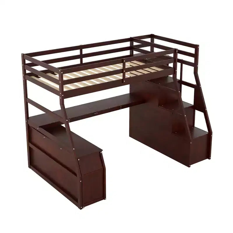 Whisen 94.7L x 56.8W Unique Design Twin Size Loft Bed with 7 Drawers, 2 Shelves and Desk, Comfortable Sleeping Area