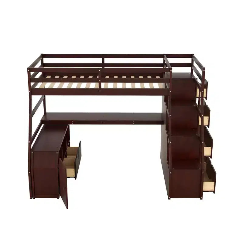 Whisen 94.7L x 56.8W Unique Design Twin Size Loft Bed with 7 Drawers, 2 Shelves and Desk, Comfortable Sleeping Area