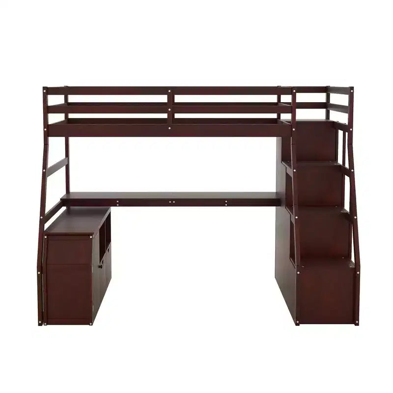 Whisen 94.7L x 56.8W Unique Design Twin Size Loft Bed with 7 Drawers, 2 Shelves and Desk, Comfortable Sleeping Area