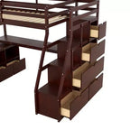 Whisen 94.7L x 56.8W Unique Design Twin Size Loft Bed with 7 Drawers, 2 Shelves and Desk, Comfortable Sleeping Area