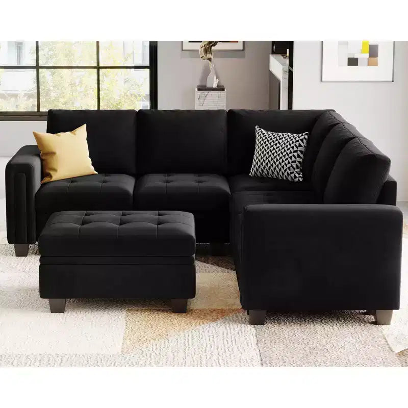 Belffin Modular Velvet Tufted L Shaped Couch with Storage Ottoman Sectional Couch with Reversible Chaises Corner Sofa