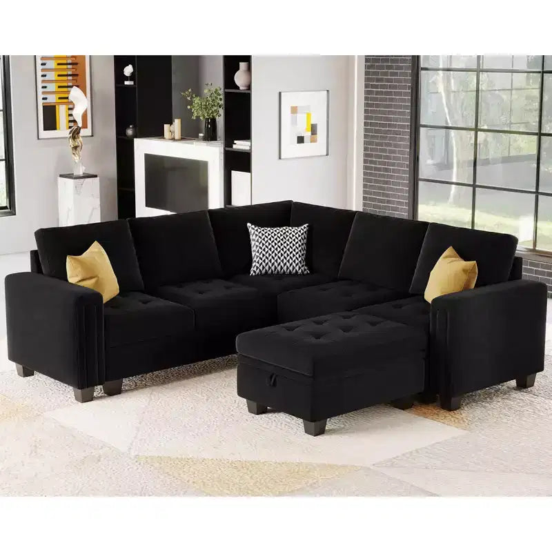 Belffin Modular Velvet Tufted L Shaped Couch with Storage Ottoman Sectional Couch with Reversible Chaises Corner Sofa