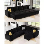 Belffin Modular Velvet Tufted L Shaped Couch with Storage Ottoman Sectional Couch with Reversible Chaises Corner Sofa