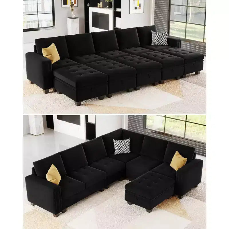 Belffin Modular Velvet Tufted L Shaped Couch with Storage Ottoman Sectional Couch with Reversible Chaises Corner Sofa