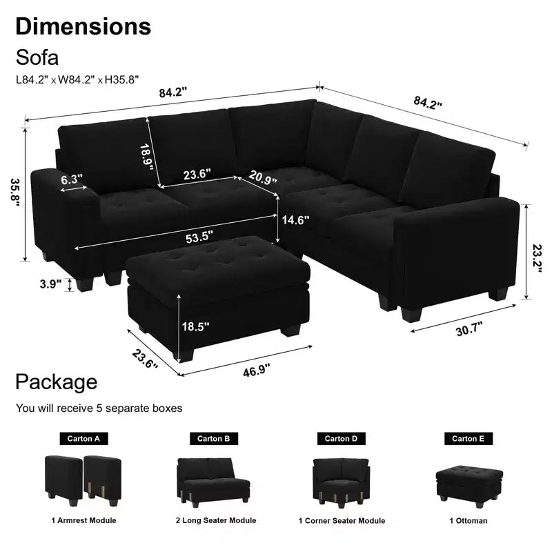 Belffin Modular Velvet Tufted L Shaped Couch with Storage Ottoman Sectional Couch with Reversible Chaises Corner Sofa