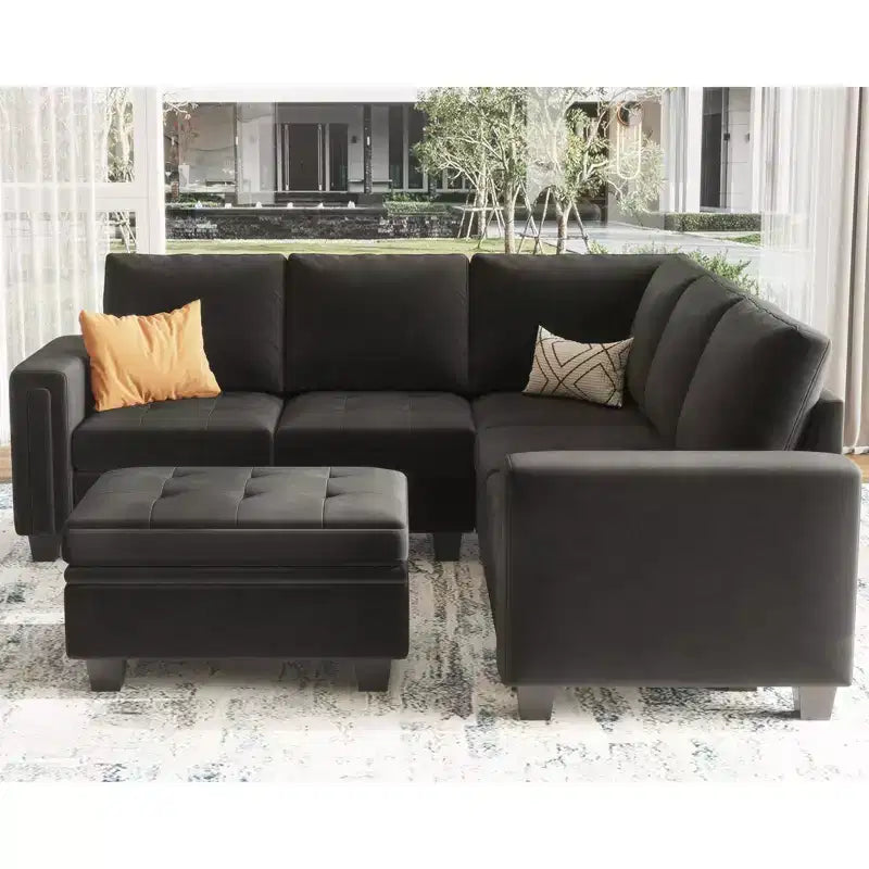 Belffin Modular Velvet Tufted L Shaped Couch with Storage Ottoman Sectional Couch with Reversible Chaises Corner Sofa
