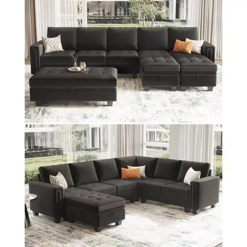 Belffin Modular Velvet Tufted L Shaped Couch with Storage Ottoman Sectional Couch with Reversible Chaises Corner Sofa