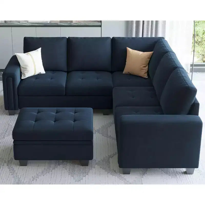 Belffin Modular Velvet Tufted L Shaped Couch with Storage Ottoman Sectional Couch with Reversible Chaises Corner Sofa