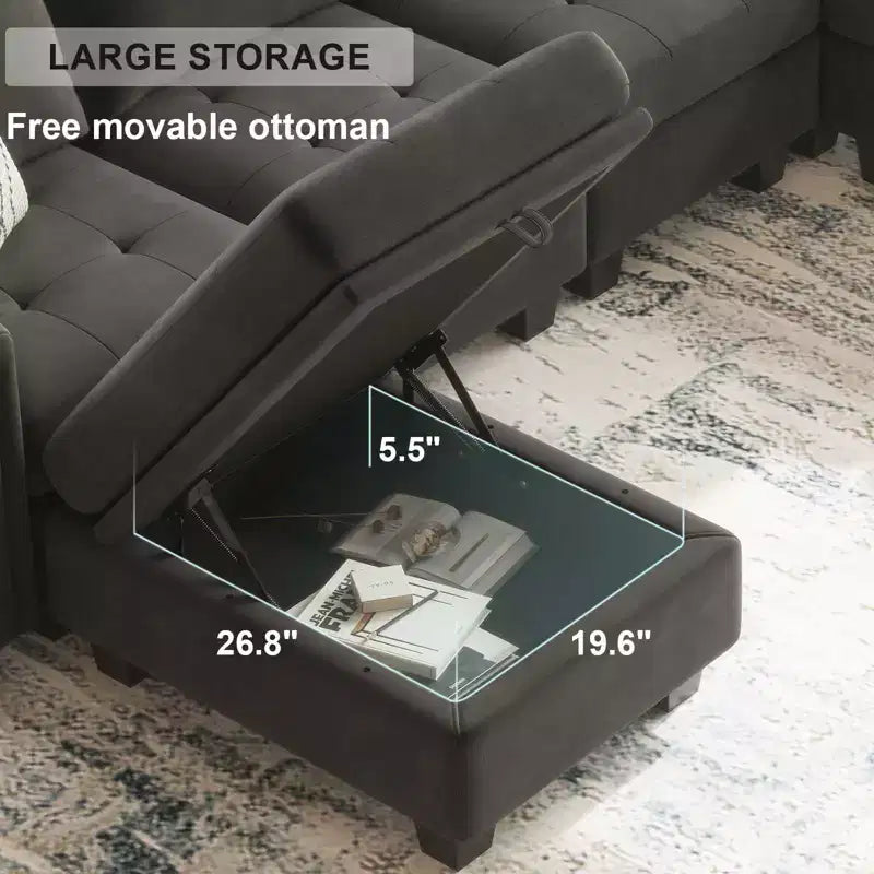 Belffin Modular Velvet Tufted L Shaped Couch with Storage Ottoman Sectional Couch with Reversible Chaises Corner Sofa