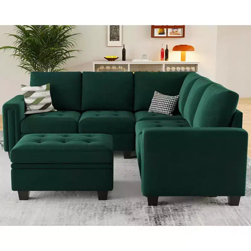 Belffin Modular Velvet Tufted L Shaped Couch with Storage Ottoman Sectional Couch with Reversible Chaises Corner Sofa