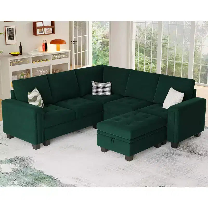 Belffin Modular Velvet Tufted L Shaped Couch with Storage Ottoman Sectional Couch with Reversible Chaises Corner Sofa