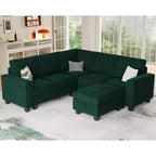 Belffin Modular Velvet Tufted L Shaped Couch with Storage Ottoman Sectional Couch with Reversible Chaises Corner Sofa