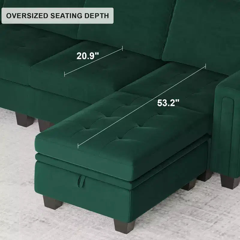 Belffin Modular Velvet Tufted L Shaped Couch with Storage Ottoman Sectional Couch with Reversible Chaises Corner Sofa