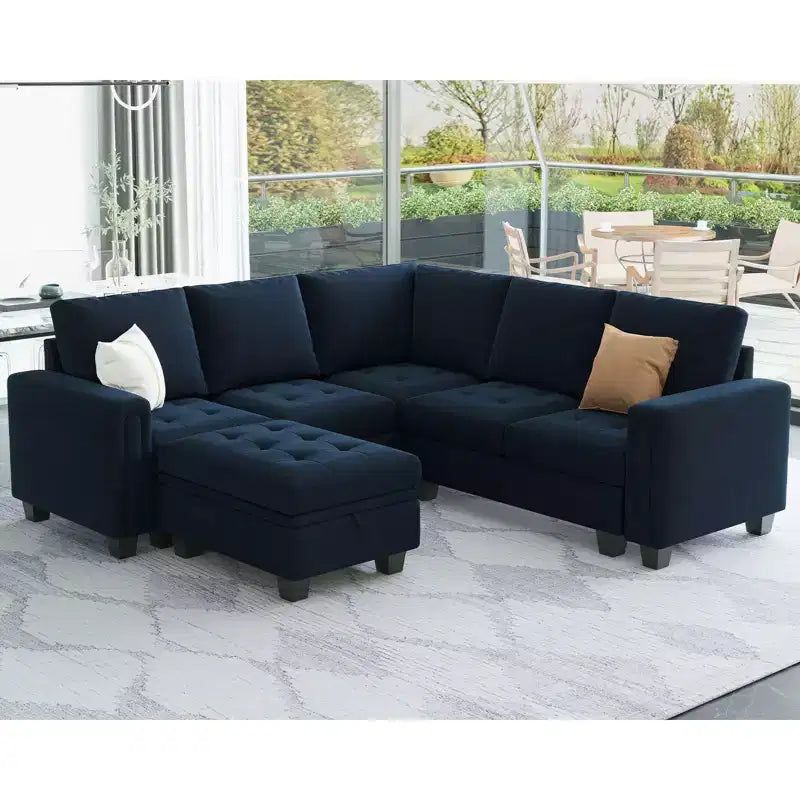Belffin Modular Velvet Tufted L Shaped Couch with Storage Ottoman Sectional Couch with Reversible Chaises Corner Sofa