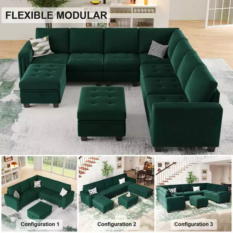 Belffin Modular Velvet Tufted L Shaped Couch with Storage Ottoman Sectional Couch with Reversible Chaises Corner Sofa