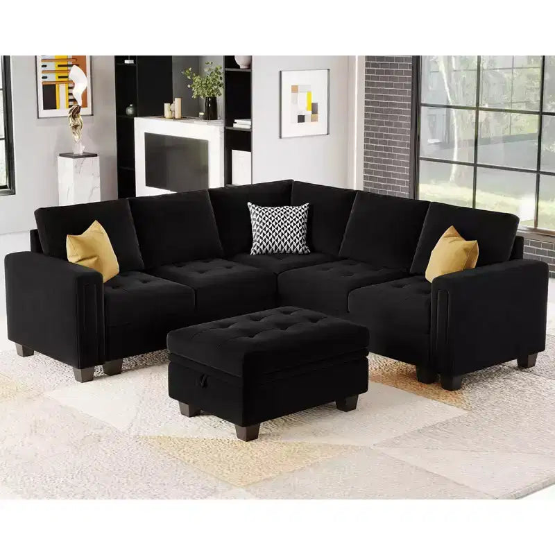 Belffin Modular Velvet Tufted L Shaped Couch with Storage Ottoman Sectional Couch with Reversible Chaises Corner Sofa