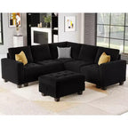 Belffin Modular Velvet Tufted L Shaped Couch with Storage Ottoman Sectional Couch with Reversible Chaises Corner Sofa