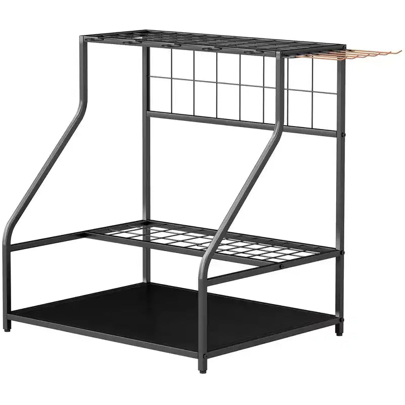 Outsunny Garden Tool Organizer for Garage, 3 Tier Yard Tool Storage Rack with Hooks