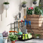 Outsunny Garden Tool Organizer for Garage, 3 Tier Yard Tool Storage Rack with Hooks