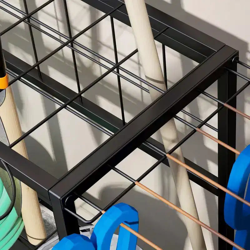 Outsunny Garden Tool Organizer for Garage, 3 Tier Yard Tool Storage Rack with Hooks