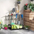 Outsunny Garden Tool Organizer for Garage, 3 Tier Yard Tool Storage Rack with Hooks